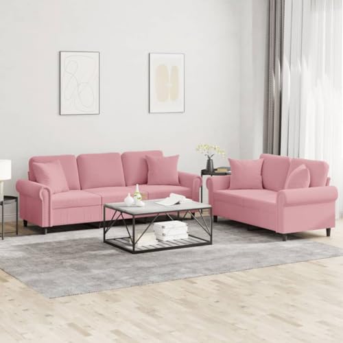MOBCANT 2-TLG. Sofagarnitur mit Kissen Rosa Samt Sofagarnitur Couch Modulares Sofa Schlafcouch für Wohnung Schlafzimmer Empfangsraum Hotel von MOBCANT