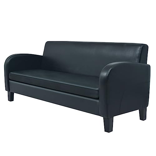 MOBCANT 3-Sitzer-Sofa Kunstleder Schwarz Wohnlandschaft Couch Couchgarnitur Schlafcouch für Wohnzimmer Empfangsraum Wohnung Schlafzimmer von MOBCANT