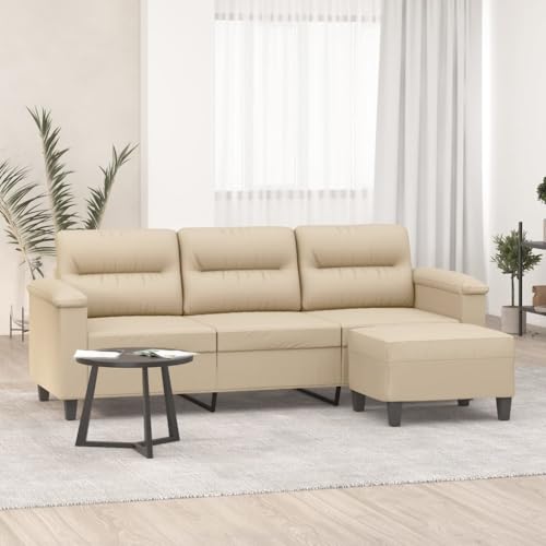 MOBCANT 3-Sitzer-Sofa mit Hocker Creme 180 cm Mikrofasergewebe Sofabezug Couchgarnitur Modulares Sofa Schlafsofa für Schlafzimmer Empfangsraum Wohnzimmer Wohnung von MOBCANT