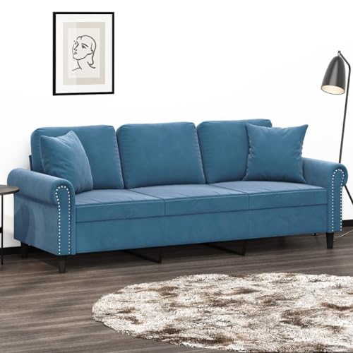 MOBCANT 3-Sitzer-Sofa mit Zierkissen Blau 180 cm Samt Sofabezug Couchgarnitur Polstergarnitur Schlafsofa für Büro Wohnung Schlafzimmer Wohnzimmer MOBCANT 3-Sitzer-Sofa mit Zierkissen Blau 180 cm Samt Sofabezug Couchgarnitur Polstergarnitur Schlafsofa für Büro Wohnung Schlafzimmer Wohnzimmer von MOBCANT