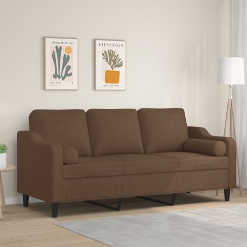MOBCANT 3-Sitzer-Sofa mit Zierkissen Braun 180 cm Stoff Wohnlandschaft Couch Polstergarnitur Schlafcouch für Empfangsraum Schlafzimmer Hotel Wohnung von MOBCANT