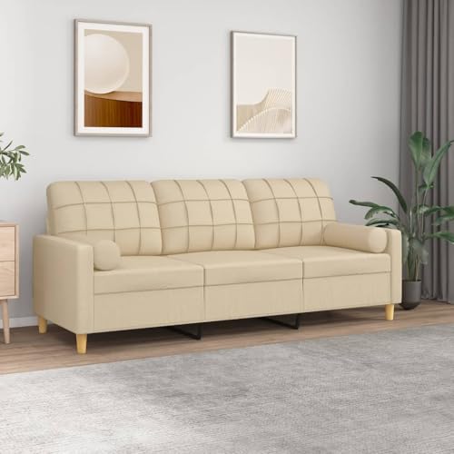 MOBCANT 3-Sitzer-Sofa mit Zierkissen Creme 180 cm Stoff Sofagarnitur Couch Polstergarnitur Schlafcouch für Wohnzimmer Büro Wohnung Schlafzimmer von MOBCANT