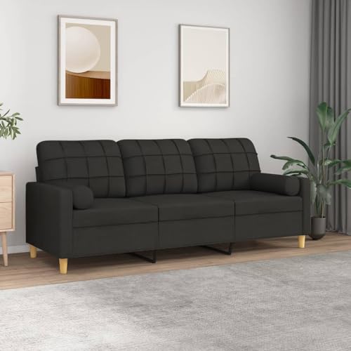 MOBCANT 3-Sitzer-Sofa mit Zierkissen Schwarz 180 cm Stoff Sofagarnitur Couch Polstergarnitur Schlafcouch für Wohnzimmer Büro Wohnung Schlafzimmer MOBCANT 3-Sitzer-Sofa mit Zierkissen Schwarz 180 cm Stoff Sofagarnitur Couch Polstergarnitur Schlafcouch für Wohnzimmer Büro Wohnung Schlafzimmer von MOBCANT