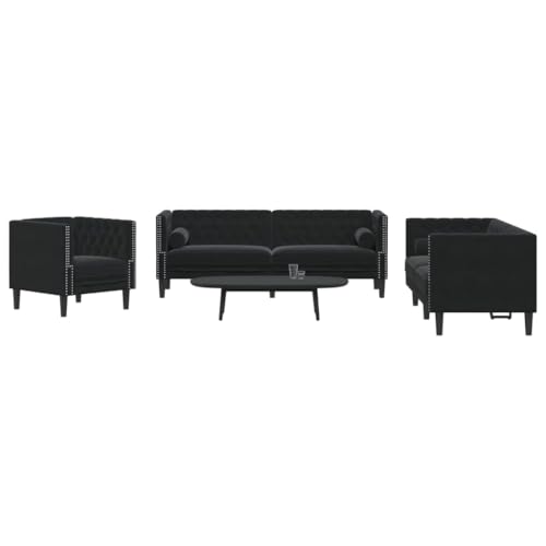 MOBCANT 3-TLG. Chesterfield-Sofa-Set mit Nackenrollen Schwarz Samt Wohnlandschaft Couch Polstergarnitur Schlafcouch für Wohnzimmer Wohnung Schlafzimmer Büro MOBCANT 3-TLG. Chesterfield-Sofa-Set mit Nackenrollen Schwarz Samt Wohnlandschaft Couch Polstergarnitur Schlafcouch für Wohnzimmer Wohnung Schlafzimmer Büro von MOBCANT