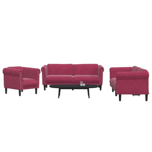 MOBCANT 3-TLG. Sofagarnitur Weinrot Samt Schlafsofa Modulares Sofa Polstergarnitur Schlafcouch für Wohnzimmer Büro Wohnung Hotel von MOBCANT