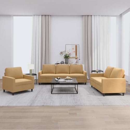 MOBCANT 3-TLG. Sofagarnitur mit Kissen Braun Samt Sofagarnitur Couchgarnitur Modulares Sofa Schlafsofa für Schlafzimmer Büro Hotel Wohnzimmer von MOBCANT