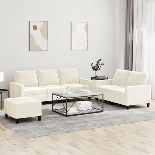 MOBCANT 3-TLG. Sofagarnitur mit Kissen Creme Samt Sofabezug Couchgarnitur Polstergarnitur Schlafsofa für Empfangsraum Wohnzimmer Wohnung Schlafzimmer von MOBCANT