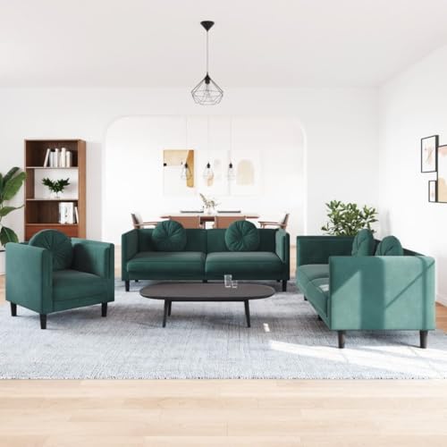 MOBCANT 3-TLG. Sofagarnitur mit Kissen Dunkelgrün Samt Sofabezug Modulares Sofa Polstergarnitur Schlafcouch für Büro Empfangsraum Schlafzimmer Wohnzimmer von MOBCANT