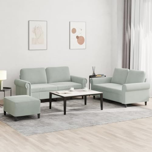 MOBCANT 3-TLG. Sofagarnitur mit Kissen Hellgrau Samt Schlafsofa Couchgarnitur Polstergarnitur Schlafcouch für Empfangsraum Wohnung Schlafzimmer Hotel von MOBCANT