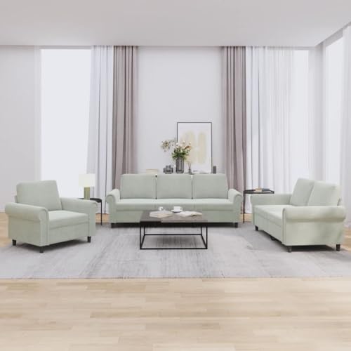 MOBCANT 3-TLG. Sofagarnitur mit Kissen Hellgrau Samt Wohnlandschaft Couch Couchgarnitur Schlafcouch für Büro Wohnung Schlafzimmer Empfangsraum MOBCANT 3-TLG. Sofagarnitur mit Kissen Hellgrau Samt Wohnlandschaft Couch Couchgarnitur Schlafcouch für Büro Wohnung Schlafzimmer Empfangsraum von MOBCANT