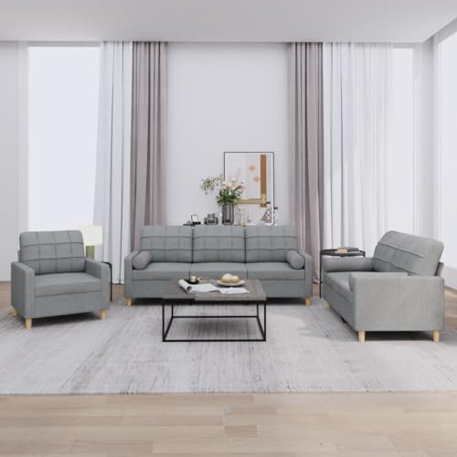 MOBCANT 3-TLG. Sofagarnitur mit Kissen Hellgrau Stoff Wohnlandschaft Couchgarnitur Modulares Sofa Polstergarnitur für Wohnzimmer Büro Hotel Wohnung von MOBCANT