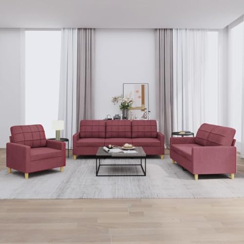 MOBCANT 3-TLG. Sofagarnitur mit Kissen Weinrot Stoff Wohnlandschaft Couchgarnitur Modulares Sofa Polstergarnitur für Wohnzimmer Büro Hotel Wohnung von MOBCANT