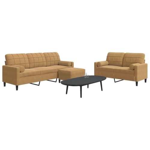 MOBCANT 3-TLG. Sofagarnitur mit Kissen und Nackenrollen Braun Samt Sofagarnitur Couch Modulares Sofa Sofabezug für Empfangsraum Hotel Wohnung Schlafzimmer von MOBCANT