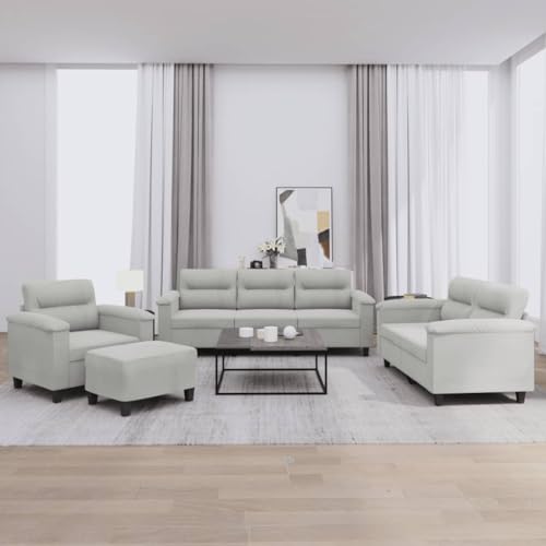 MOBCANT 4-TLG. Sofagarnitur mit Kissen Hellgrau Mikrofasergewebe Wohnlandschaft Couch Modulares Sofa Polstergarnitur für Wohnung Schlafzimmer Hotel Wohnzimmer von MOBCANT
