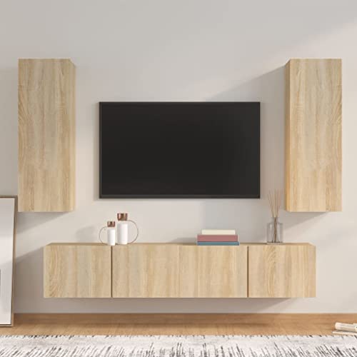 MOBCANT 4-TLG. TV-Schrank-Set, Fernseher Schrank TV möbel Wohnwand Wandschrank Geeignet für Schlafzimmer Wohnbereich Wohnung Büro Sonoma-Eiche Holzwerkstoff MOBCANT 4-TLG. TV-Schrank-Set, Fernseher Schrank TV möbel Wohnwand Wandschrank Geeignet für Schlafzimmer Wohnbereich Wohnung Büro Sonoma-Eiche Holzwerkstoff von MOBCANT