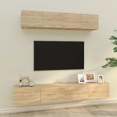 MOBCANT 4-TLG. TV-Schrank-Set, Fernsehständer Wohnwand Hängeschrank Fernseher Schrank Geeignet für Wohnung Wohnbereich Büro Hotel Sonoma-Eiche Holzwerkstoff MOBCANT 4-TLG. TV-Schrank-Set, Fernsehständer Wohnwand Hängeschrank Fernseher Schrank Geeignet für Wohnung Wohnbereich Büro Hotel Sonoma-Eiche Holzwerkstoff von MOBCANT
