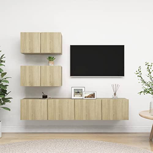 MOBCANT 4-TLG. TV-Schrank-Set, Wohnwand Schränke Fernseher Schrank TV möbel Geeignet für Büro Schlafzimmer Hotel Wohnung Sonoma-Eiche Holzwerkstoff MOBCANT 4-TLG. TV-Schrank-Set, Wohnwand Schränke Fernseher Schrank TV möbel Geeignet für Büro Schlafzimmer Hotel Wohnung Sonoma-Eiche Holzwerkstoff von MOBCANT
