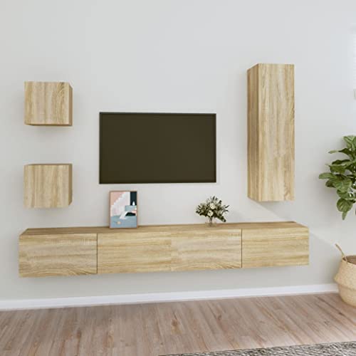 MOBCANT 5-TLG. TV-Schrank-Set, Fernseher Schrank Wohnwand Hängeschrank Fernsehständer Geeignet für Hotel Wohnbereich Schlafzimmer Büro Sonoma-Eiche Holzwerkstoff MOBCANT 5-TLG. TV-Schrank-Set, Fernseher Schrank Wohnwand Hängeschrank Fernsehständer Geeignet für Hotel Wohnbereich Schlafzimmer Büro Sonoma-Eiche Holzwerkstoff von MOBCANT