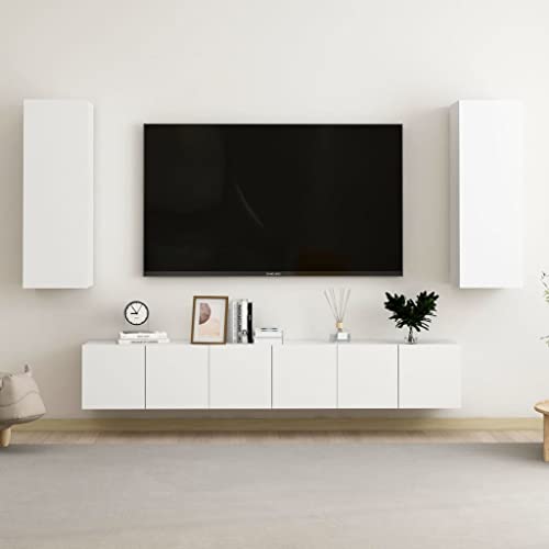 MOBCANT 5-TLG. TV-Schrank-Set, Schränke Fernseher Schrank Fernsehständer Wohnwand Geeignet für Wohnbereich Schlafzimmer Wohnung Hotel Weiß Holzwerkstoff von MOBCANT