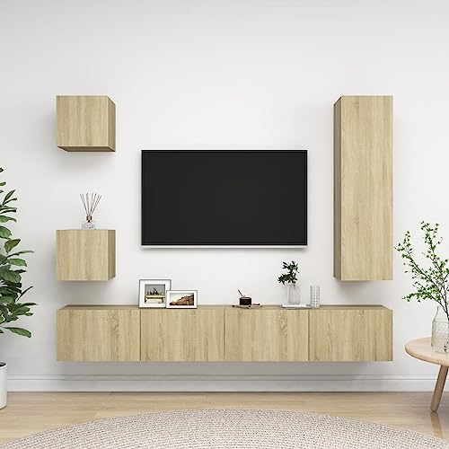 MOBCANT 5-TLG. TV-Schrank-Set, Wohnwand TV möbel Fernsehständer Wandschrank Geeignet für Hotel Büro Wohnbereich Wohnung Sonoma-Eiche Holzwerkstoff MOBCANT 5-TLG. TV-Schrank-Set, Wohnwand TV möbel Fernsehständer Wandschrank Geeignet für Hotel Büro Wohnbereich Wohnung Sonoma-Eiche Holzwerkstoff von MOBCANT