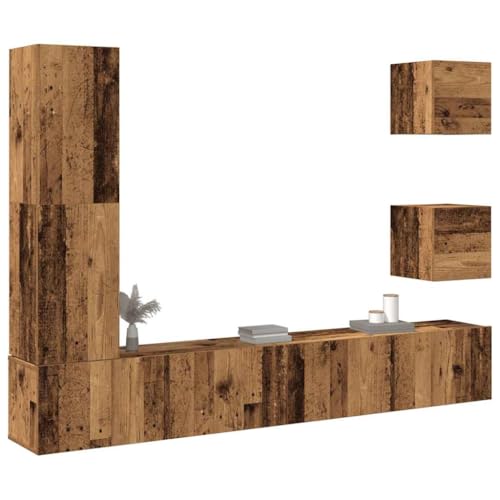 MOBCANT 5-TLG. TV-Schrank-Set Wandmontage, Lowboard hängend TV möbel Wohnwand Fernseher Schrank Geeignet für Wohnbereich Schlafzimmer Hotel Büro Altholz-Optik Holzwerkstoff von MOBCANT