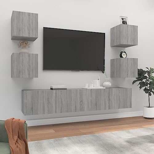 MOBCANT 6-TLG. TV-Schrank-Set, Lowboard hängend Fernsehständer Wohnwand Hängeschrank Geeignet für Hotel Wohnbereich Büro Schlafzimmer Grau Sonoma Holzwerkstoff MOBCANT 6-TLG. TV-Schrank-Set, Lowboard hängend Fernsehständer Wohnwand Hängeschrank Geeignet für Hotel Wohnbereich Büro Schlafzimmer Grau Sonoma Holzwerkstoff von MOBCANT