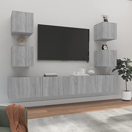 MOBCANT 6-TLG. TV-Schrank-Set, Lowboard hängend Wohnwand Hängeschrank Fernseher Schrank Geeignet für Schlafzimmer Wohnbereich Hotel Büro Grau Sonoma Holzwerkstoff MOBCANT 6-TLG. TV-Schrank-Set, Lowboard hängend Wohnwand Hängeschrank Fernseher Schrank Geeignet für Schlafzimmer Wohnbereich Hotel Büro Grau Sonoma Holzwerkstoff von MOBCANT