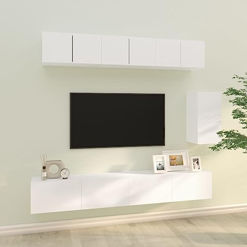 MOBCANT 6-TLG. TV-Schrank-Set, Wohnwand Fernsehständer Fernseher Schrank Lowboard hängend Geeignet für Schlafzimmer Büro Wohnung Wohnbereich Weiß Holzwerkstoff von MOBCANT