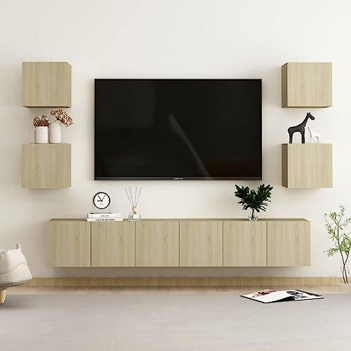 MOBCANT 7-TLG. TV-Schrank-Set, TV möbel Wohnwand Fernsehschrank Fernseher Schrank Geeignet für Wohnung Schlafzimmer Wohnbereich Hotel Sonoma-Eiche Holzwerkstoff MOBCANT 7-TLG. TV-Schrank-Set, TV möbel Wohnwand Fernsehschrank Fernseher Schrank Geeignet für Wohnung Schlafzimmer Wohnbereich Hotel Sonoma-Eiche Holzwerkstoff von MOBCANT