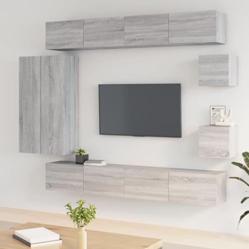 MOBCANT 8-TLG. TV-Schrank-Set, Schränke Wohnwand Hängeschrank Fernsehschrank Geeignet für Wohnung Büro Wohnbereich Schlafzimmer Grau Sonoma Holzwerkstoff MOBCANT 8-TLG. TV-Schrank-Set, Schränke Wohnwand Hängeschrank Fernsehschrank Geeignet für Wohnung Büro Wohnbereich Schlafzimmer Grau Sonoma Holzwerkstoff von MOBCANT