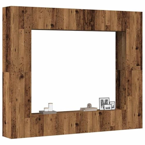 MOBCANT 8-TLG. TV-Schrank-Set Wandmontage, Fernsehschrank Hängeschrank Lowboard hängend Wohnwand Geeignet für Wohnbereich Schlafzimmer Hotel Wohnung Altholz-Optik Holzwerkstoff von MOBCANT