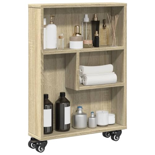MOBCANT Aufbewahrungswagen Schmal Sonoma-Eiche 48x13x68cm Holzwerkstoff, Badregal Regal Lagerregal Bücherregal Geeignet für Arbeitszimmer Schlafzimmer Büro Hotel MOBCANT Aufbewahrungswagen Schmal Sonoma-Eiche 48x13x68cm Holzwerkstoff, Badregal Regal Lagerregal Bücherregal Geeignet für Arbeitszimmer Schlafzimmer Büro Hotel von MOBCANT