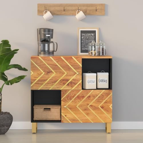 MOBCANT Beistellschrank, Küchenunterschränke Cupboard Kaffeebar Vorratsschrank Geeignet für Wohnbereich Schlafzimmer Küche Korridor Braun und Schwarz 80x33,5x75 Massivholz Mango von MOBCANT