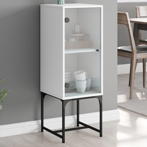 MOBCANT Beistellschrank mit Glastür, Mehrzweckschrank Sideboard Geschirrschrank Apothekerschrank Geeignet für Wohnbereich Foyer Küche Korridor Weiß 35x37x100 cm von MOBCANT
