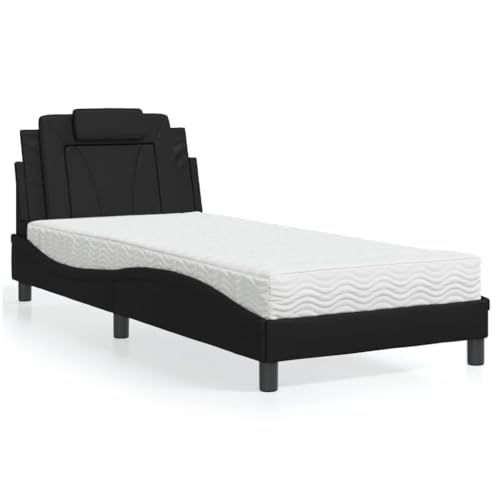 MOBCANT Bett mit Matratze, Bettsystem Futonbett Tagesbett Bettgestell Geeignet für Schlafzimmer Gästezimmer Wohnungen Hotel Schwarz 80x200 cm Kunstleder von MOBCANT