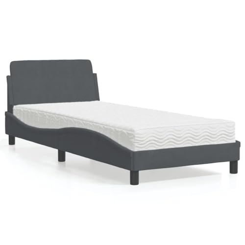 MOBCANT Bett mit Matratze, Einzelbett Bettrahmen Futonbett Bettgestell Geeignet für Hotel Gästezimmer Schulen Wohnungen Dunkelgrau 80x200 cm Samt von MOBCANT