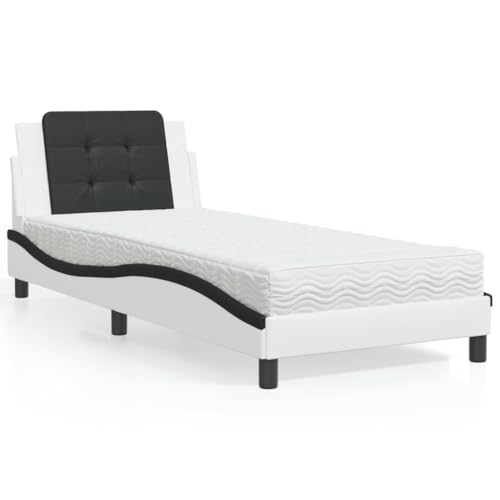 MOBCANT Bett mit Matratze, Familienbett Futonbett Bettrahmen Bettstütze Geeignet für Wohnungen Schulen Schlafzimmer Gästezimmer Weiß und Schwarz 90x200 cm Kunstleder von MOBCANT