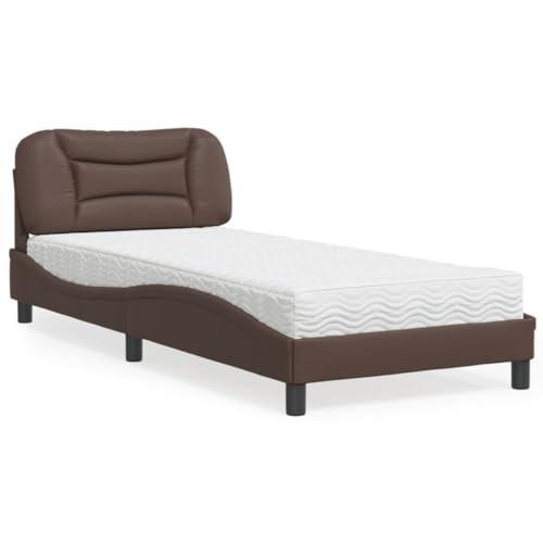 MOBCANT Bett mit Matratze, Futonbett Bettgestell Bettstütze Einzelbett Geeignet für Gästezimmer Wohnungen Hotel Schlafzimmer Braun 90x200 cm Kunstleder von MOBCANT