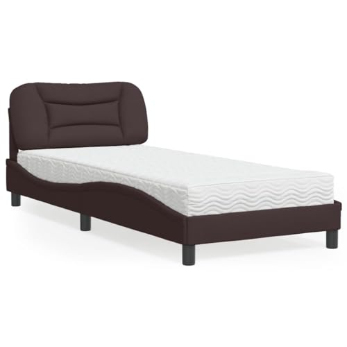 MOBCANT Bett mit Matratze, Hausbett Futonbett Bettsystem Bettstütze Geeignet für Schlafzimmer Wohnungen Hotel Gästezimmer Dunkelbraun 90x200 cm Stoff von MOBCANT