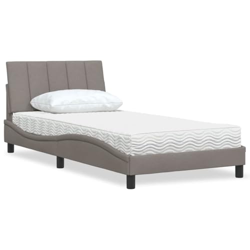 MOBCANT Bett mit Matratze, Hausbett Futonbett Doppelbett Bettstütze Geeignet für Schlafzimmer Schulen Gästezimmer Hotel Taupe 100x200 cm Stoff von MOBCANT