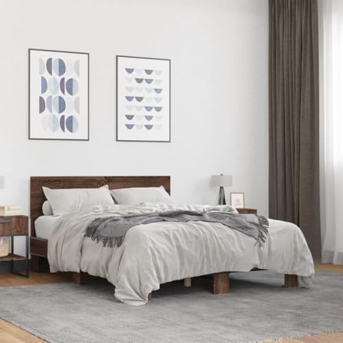 MOBCANT Bettgestell, Bettrahmen Futonbett Polsterbett Hausbett Geeignet für Gästezimmer Schulen Wohnungen Hotel Braun Eichen-Optik 120x200 cm Holzwerkstoff Metall von MOBCANT
