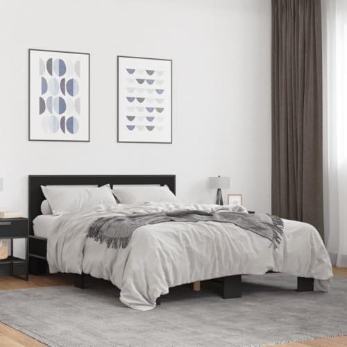 MOBCANT Bettgestell, Bettrahmen Hausbett Polsterbett Futonbett Geeignet für Schulen Wohnungen Gästezimmer Hotel Schwarz 140x190 cm Holzwerkstoff und Metall von MOBCANT