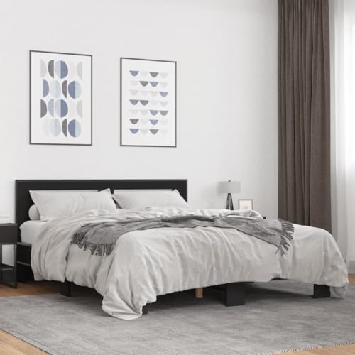 MOBCANT Bettgestell, Familienbett Doppelbett Polsterbett Futonbett Geeignet für Schlafzimmer Wohnungen Hotel Schulen Schwarz 150x200 cm Holzwerkstoff und Metall von MOBCANT
