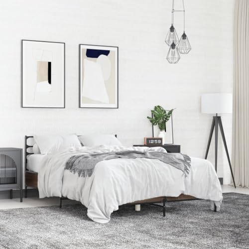 MOBCANT Bettgestell, Hausbett Futonbett Bettsystem Bettrahmen Geeignet für Gästezimmer Schlafzimmer Schulen Hotel Braun Eichen-Optik 120x200 cm Holzwerkstoff Metall von MOBCANT
