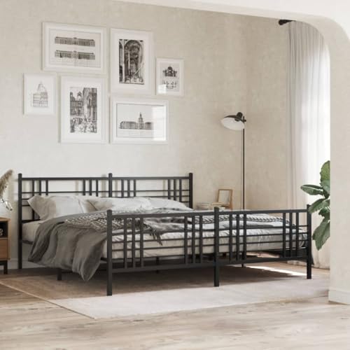 MOBCANT Bettgestell mit Kopf- und Fußteil, Bett Futonbett Tagesbett Familienbett Geeignet für Schlafzimmer Schulen Hotel Wohnungen Metall Schwarz 183x213 cm von MOBCANT