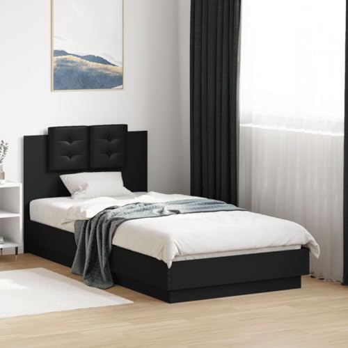 MOBCANT Bettgestell mit Kopfteil, Betten Einzelbett Polsterbett Futonbett Geeignet für Wohnungen Hotel Schlafzimmer Schulen Schwarz 90x190 cm Holzwerkstoff von MOBCANT