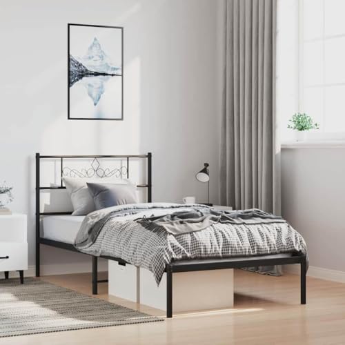 MOBCANT Bettgestell mit Kopfteil, Bettrahmen Futonbett Bettsystem Polsterbett Geeignet für Gästezimmer Hotel Wohnungen Schlafzimmer Metall Schwarz 100x190 cm MOBCANT Bettgestell mit Kopfteil, Bettrahmen Futonbett Bettsystem Polsterbett Geeignet für Gästezimmer Hotel Wohnungen Schlafzimmer Metall Schwarz 100x190 cm von MOBCANT