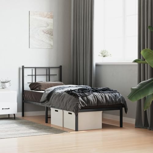 MOBCANT Bettgestell mit Kopfteil, Bettstütze Einzelbett Bettsystem Polsterbett Geeignet für Gästezimmer Wohnungen Schulen Schlafzimmer Metall Schwarz 80x200 cm MOBCANT Bettgestell mit Kopfteil, Bettstütze Einzelbett Bettsystem Polsterbett Geeignet für Gästezimmer Wohnungen Schulen Schlafzimmer Metall Schwarz 80x200 cm von MOBCANT