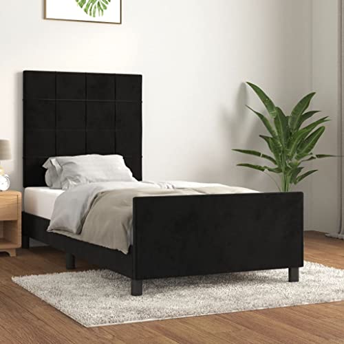 MOBCANT Bettgestell mit Kopfteil, Bettstütze Futonbett Betten Polsterbett Geeignet für Hotel Schlafzimmer Gästezimmer Wohnungen Schwarz 80x200 cm Samt von MOBCANT
