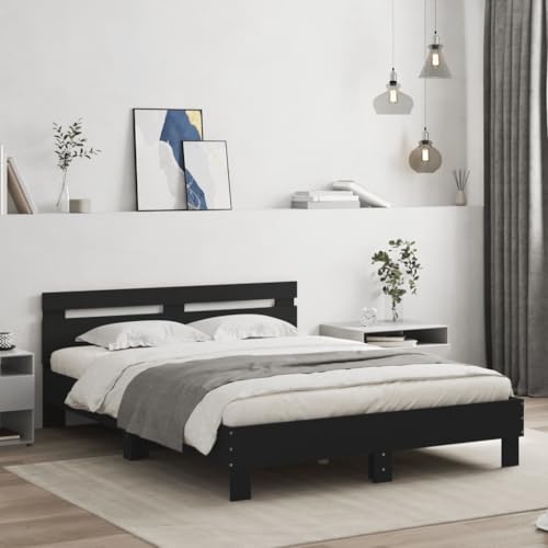 MOBCANT Bettgestell mit Kopfteil, Bettstütze Tagesbett Polsterbett Futonbett Geeignet für Wohnungen Gästezimmer Schlafzimmer Schulen Schwarz 150x200 cm Holzwerkstoff von MOBCANT